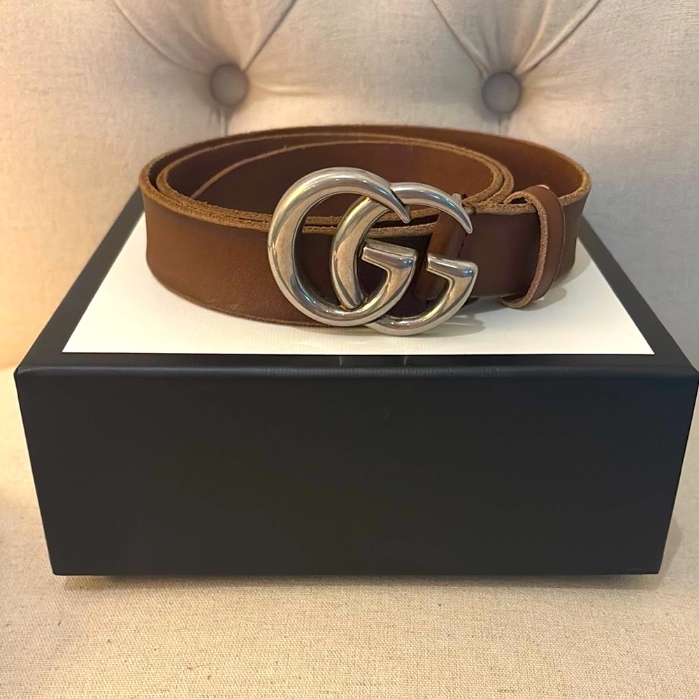 Gucci Silver Buckle Brown Belt